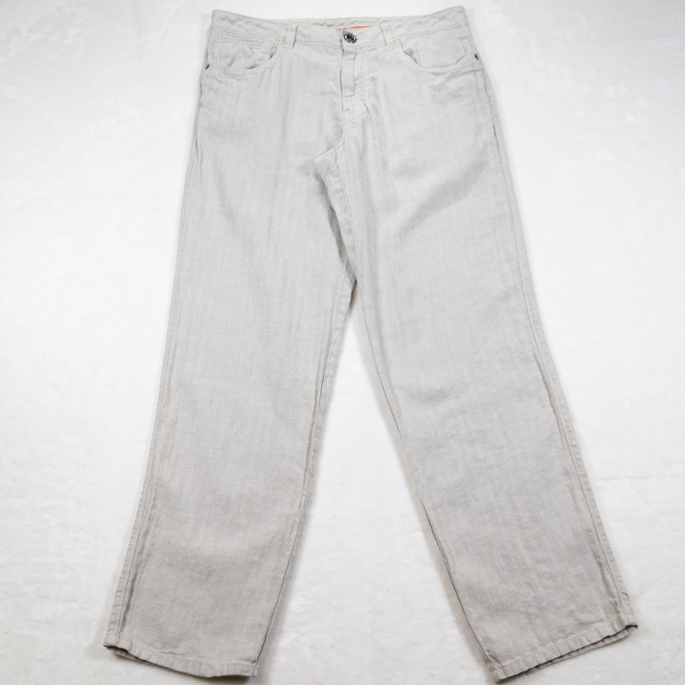 Tommy Bahama Linen Blend Pants Mens 32x32 Ivory Beige Flat Front Trouser